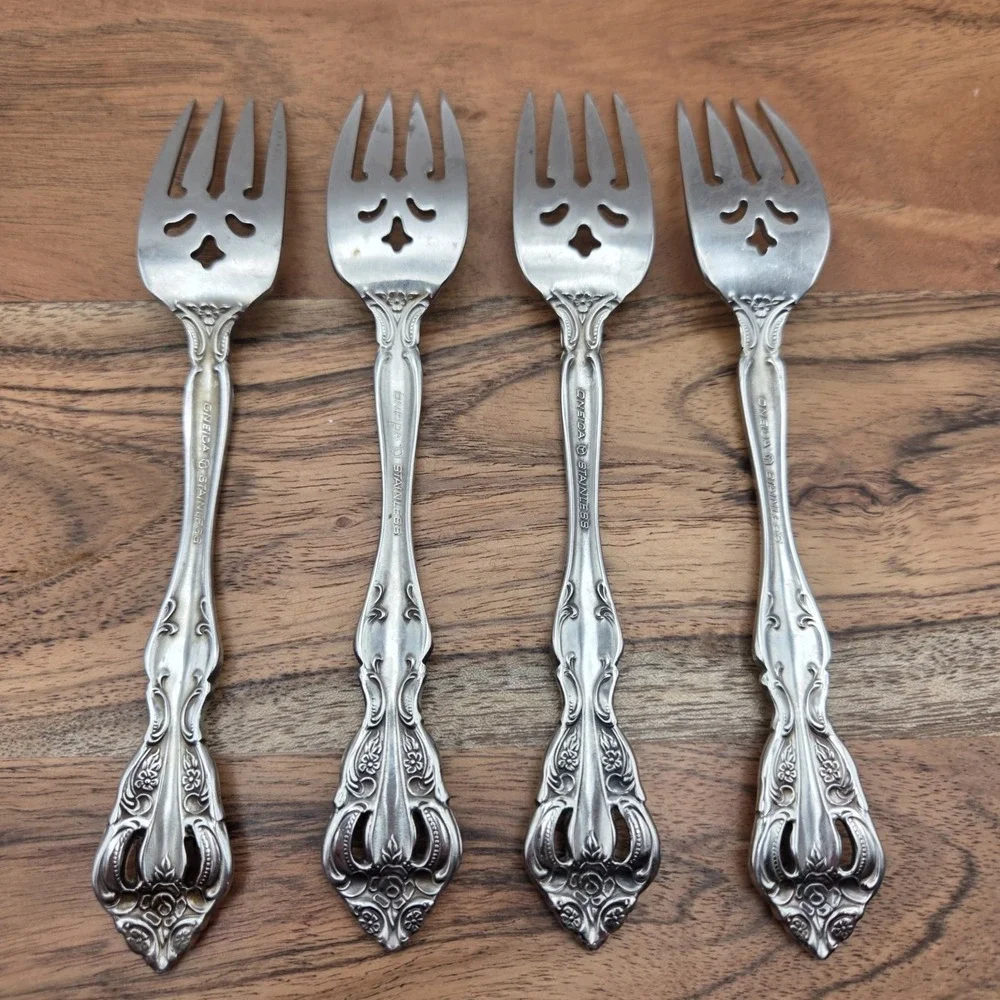 Set Of‎ 4 Oneida Michelangelo Cube Heirloom Stainless Steel 18/10 Salad Forks
